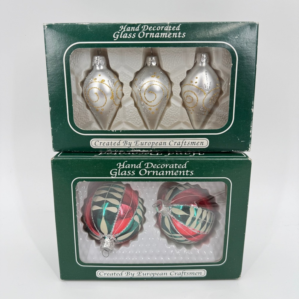 Vintage Hand Decorated Glass Ornaments Glitter Created by European Craftsmen